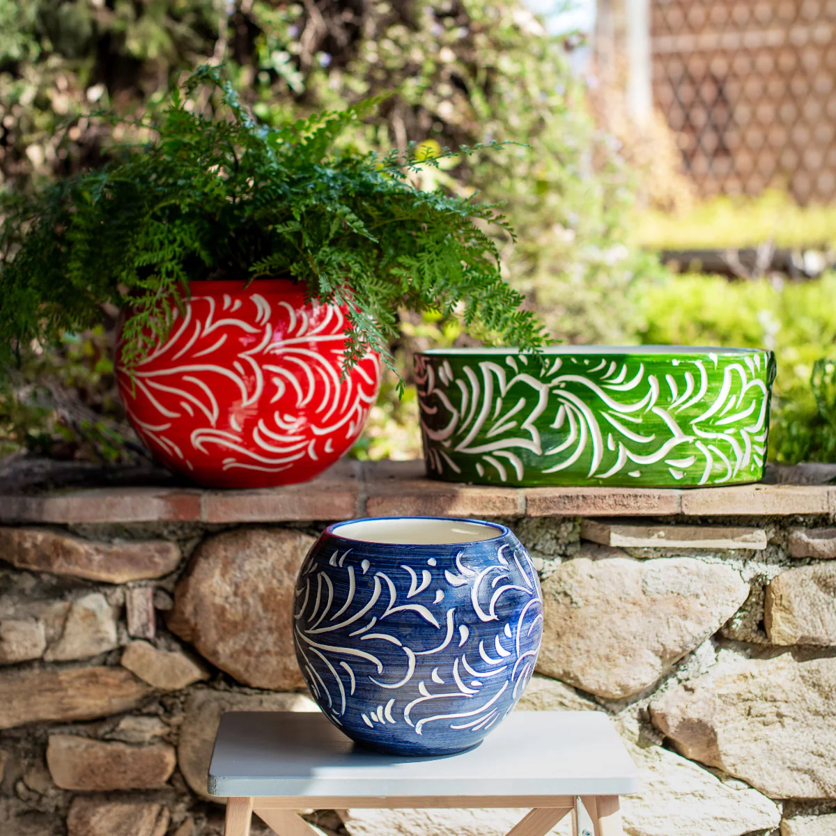 Rustic Garden Dark Green Scroll Oval Planter - Image 3