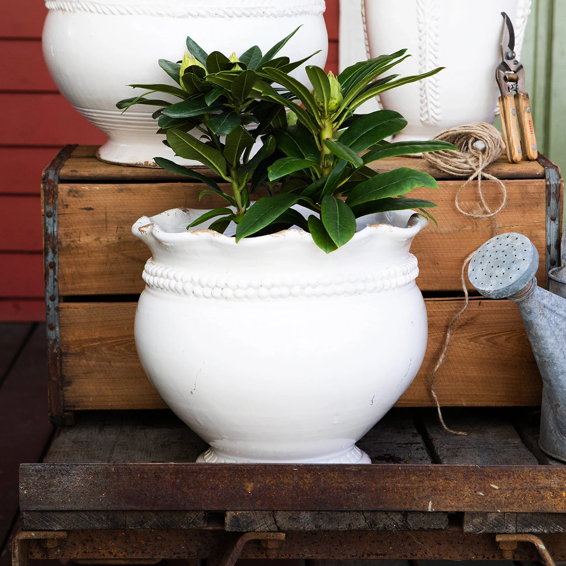 Rustic Garden Linen Dotted Round Planter - Image 2