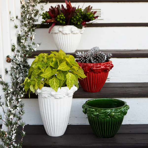 Rustic Garden White Acanthus Leaf Small Cachepot - Image 2