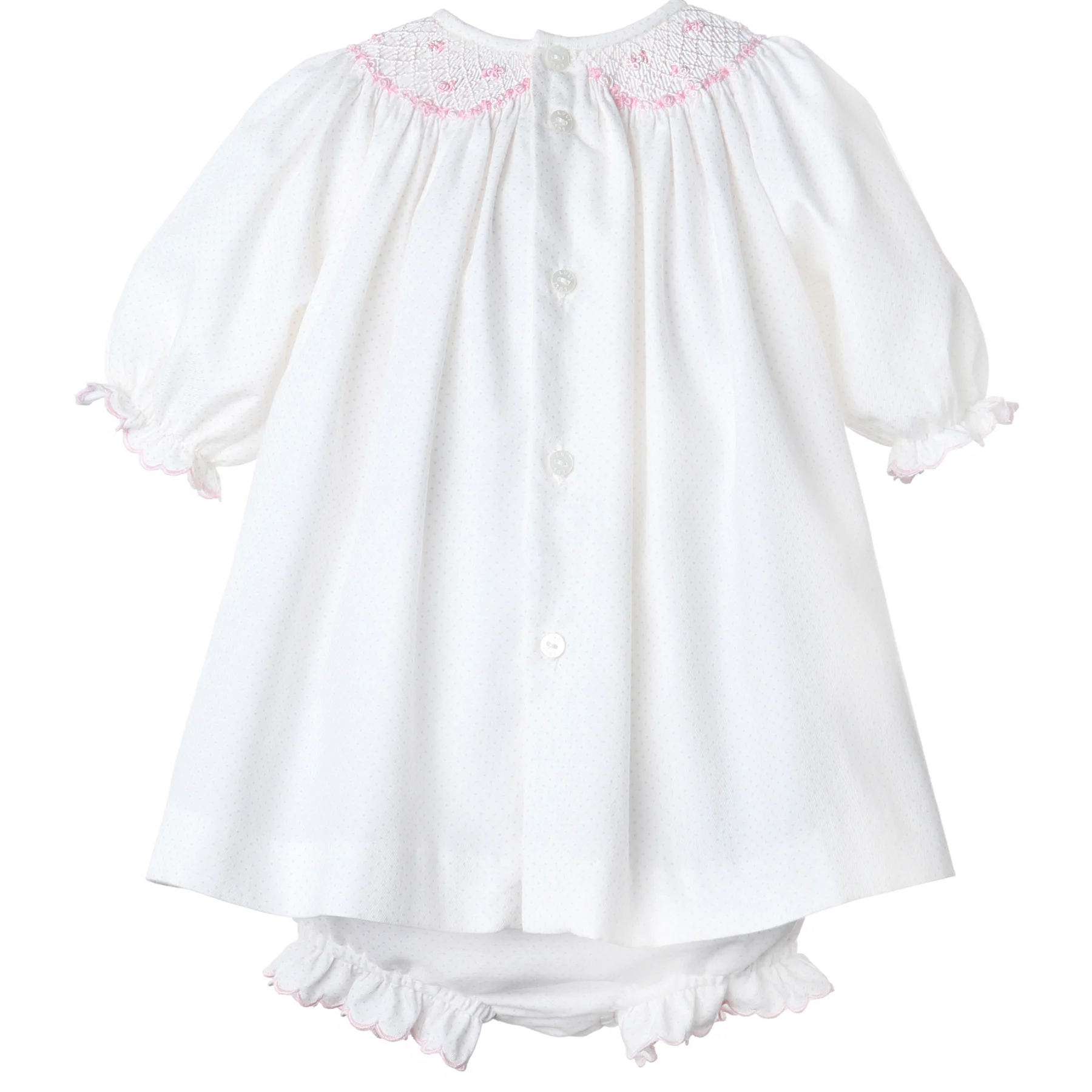 Smocked Pink Dot Bishop Dress With Bloomers - Image 2