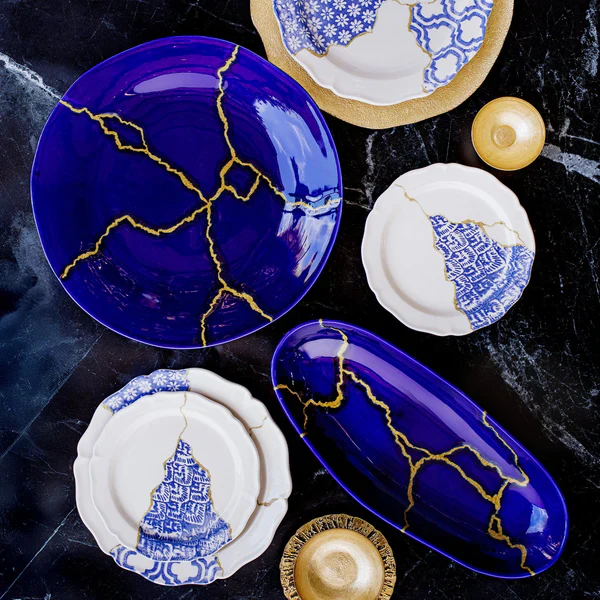 Storia Blue and Gold Round Platter - Image 2