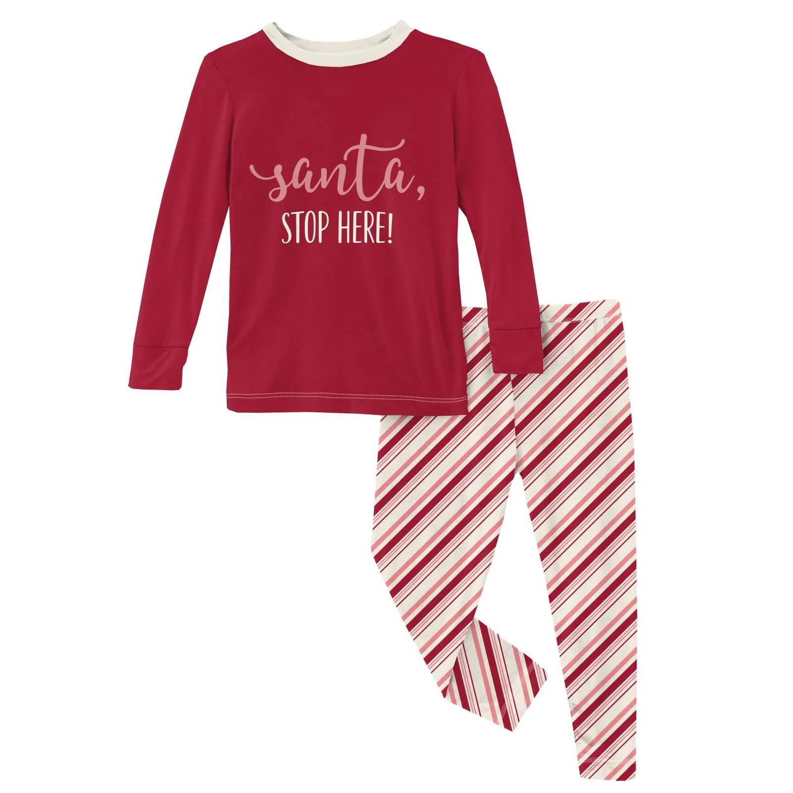 Strawberry Candy Cane Stripe Long Sleeve Graphic Tee Pajama Set - Image 2