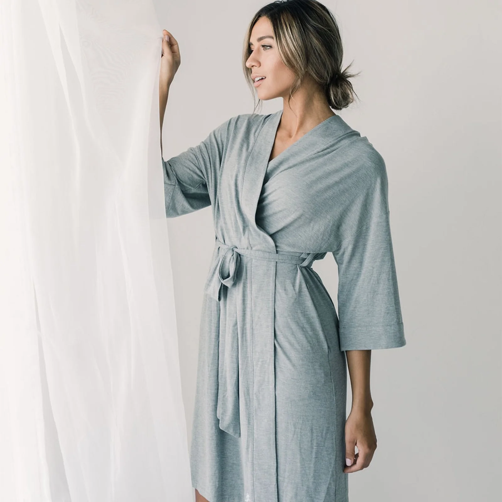 Stretch-Knit Bamboo Kimono Robe - Image 10