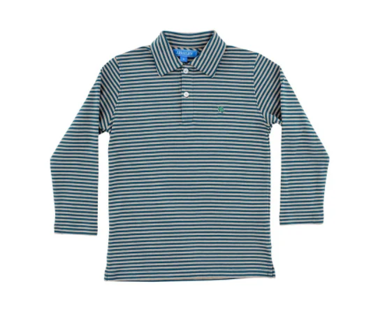 Teal & Tan Medium Stripe Long Sleeve Polo