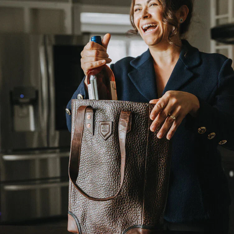 Theodore Leather 2 Bottle Wine Tote Carrier