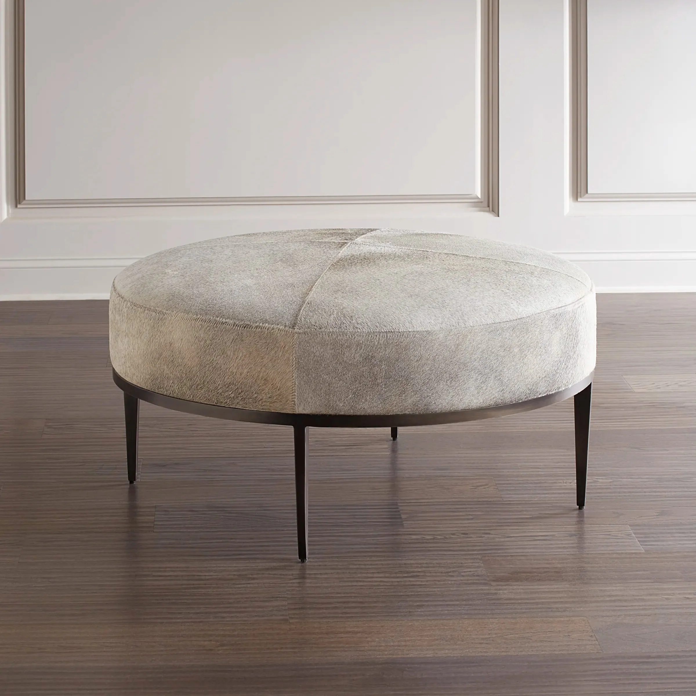 Urban Ottoman - Grey Hair-On-Hide-Antique Gunmetal