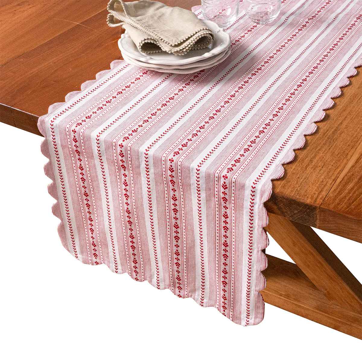 Villa Stripe 18"x 90" Table Runner - Red - Image 2