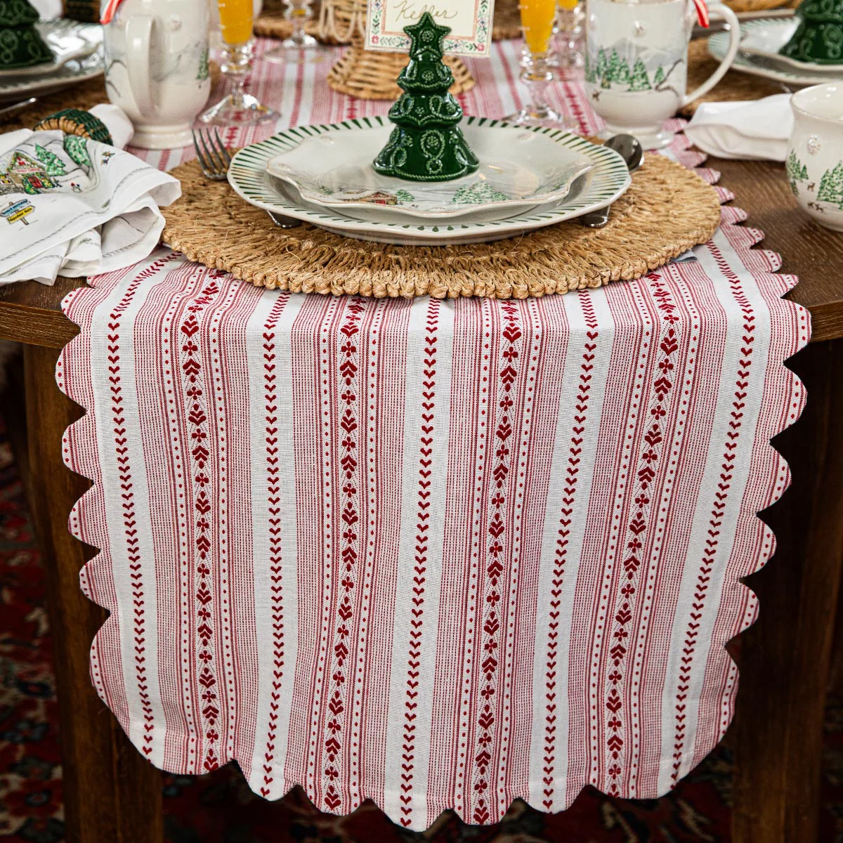 Villa Stripe 18"x 90" Table Runner - Red - Image 3