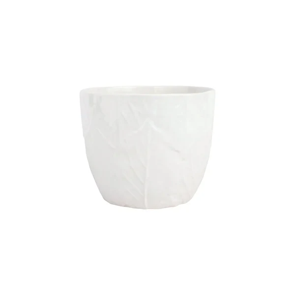 Viva Garden White Embossed Leaves Cachepot