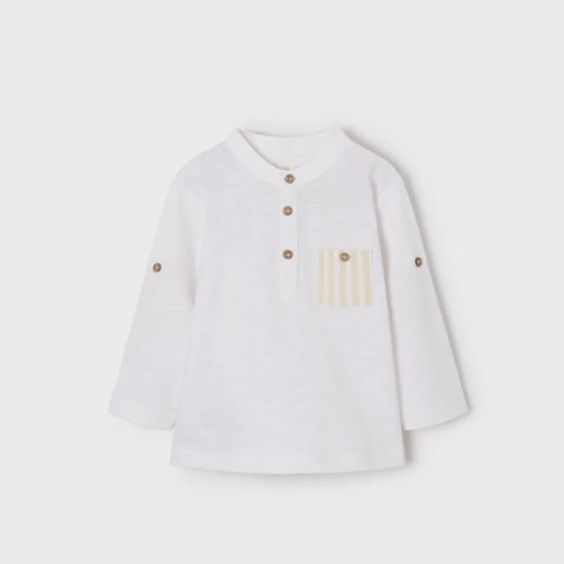 White & Beige Long Sleeve Shirt - Image 3