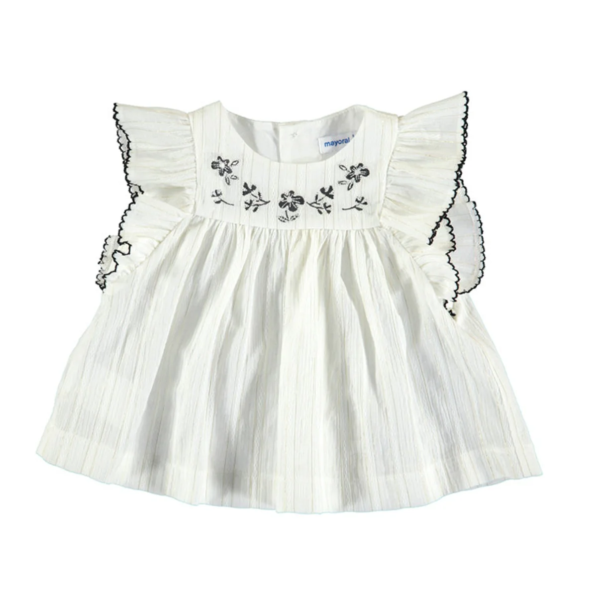 White & Black Floral Embroidered Blouse