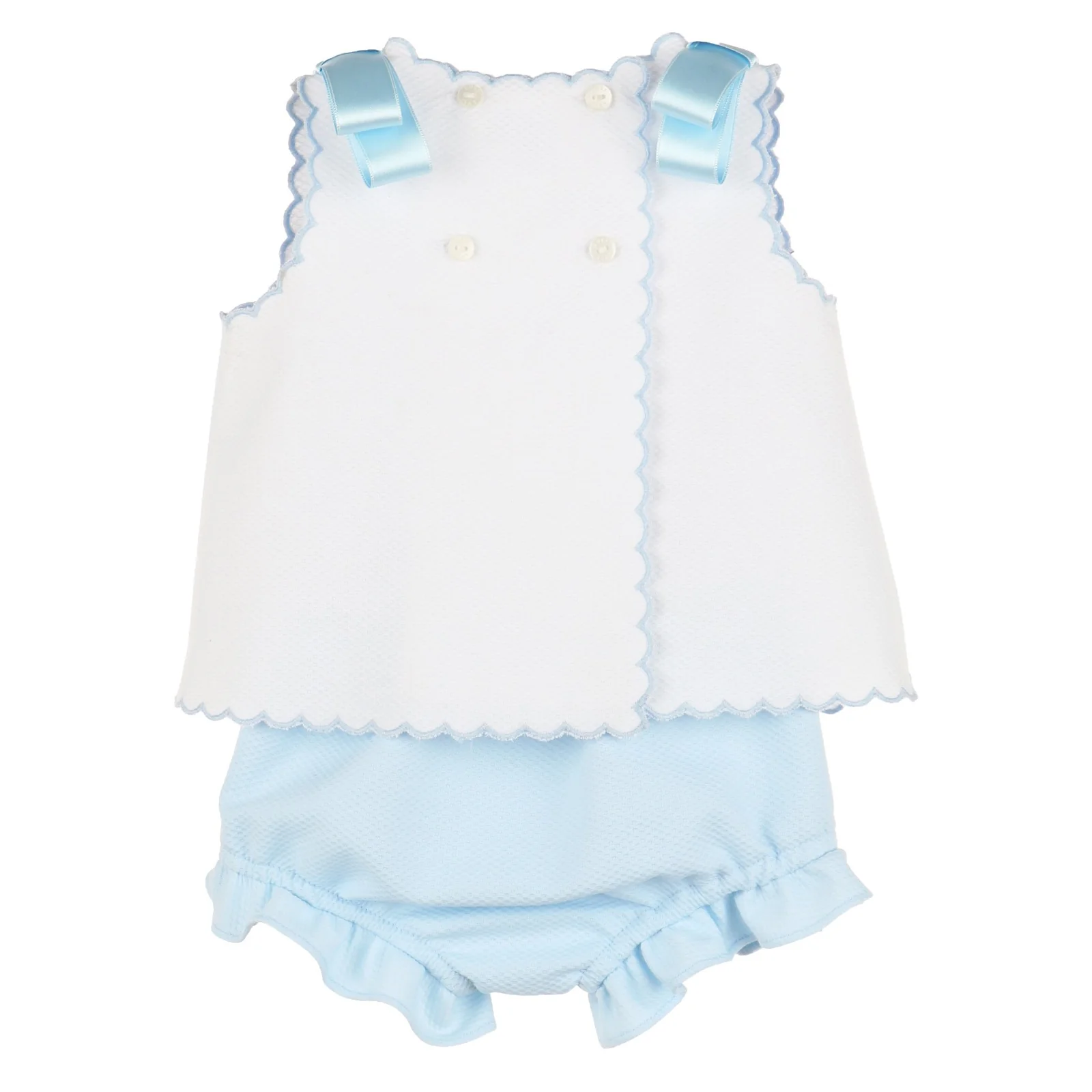 White & Blue Scalloped Top & Bloomer Set - Image 2