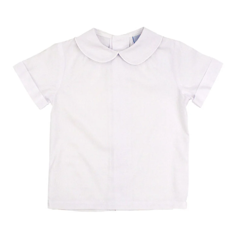 White Button Back Short Sleeve Piped Shirt