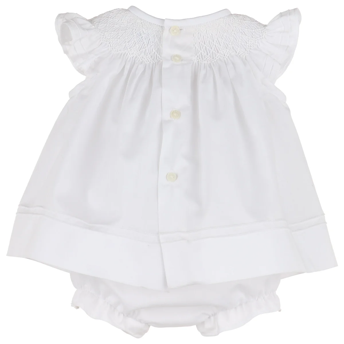 White Floral Vine Smocked Bishop Dress w/ Bonnet & Bloomer 3pc Set - Image 2