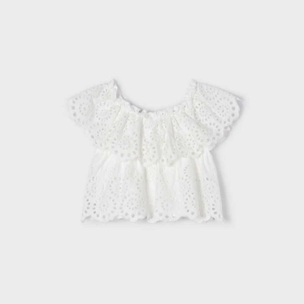 White Eyelet Knit Blouse - Image 3