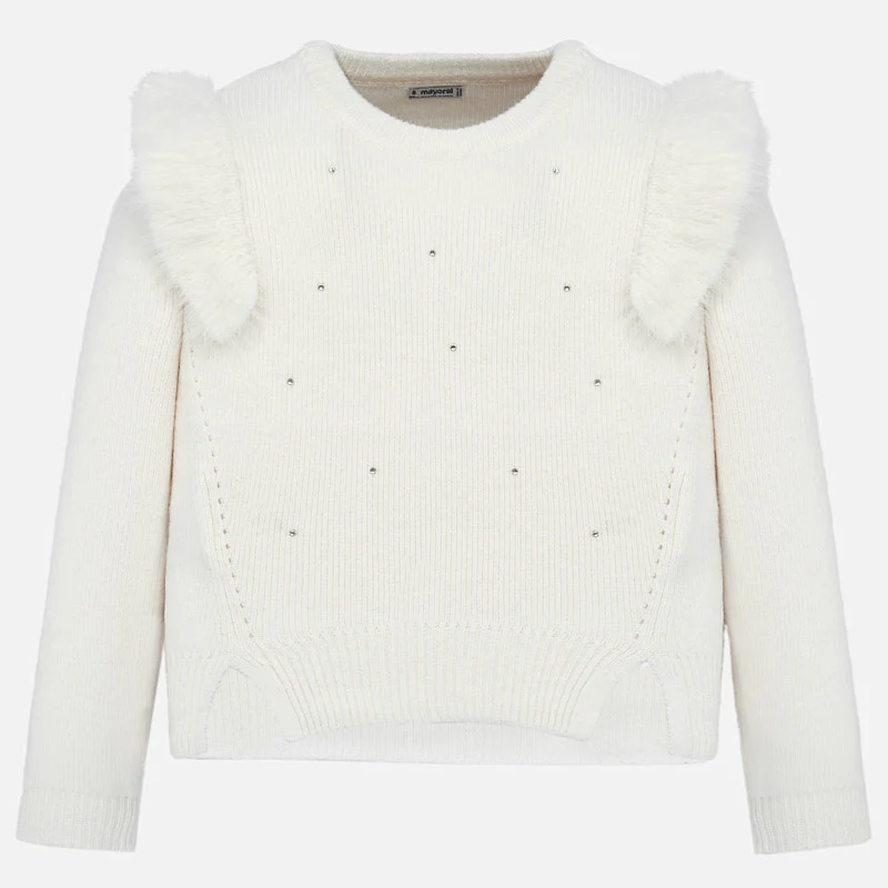 White Fur Trim Knitted Sweater