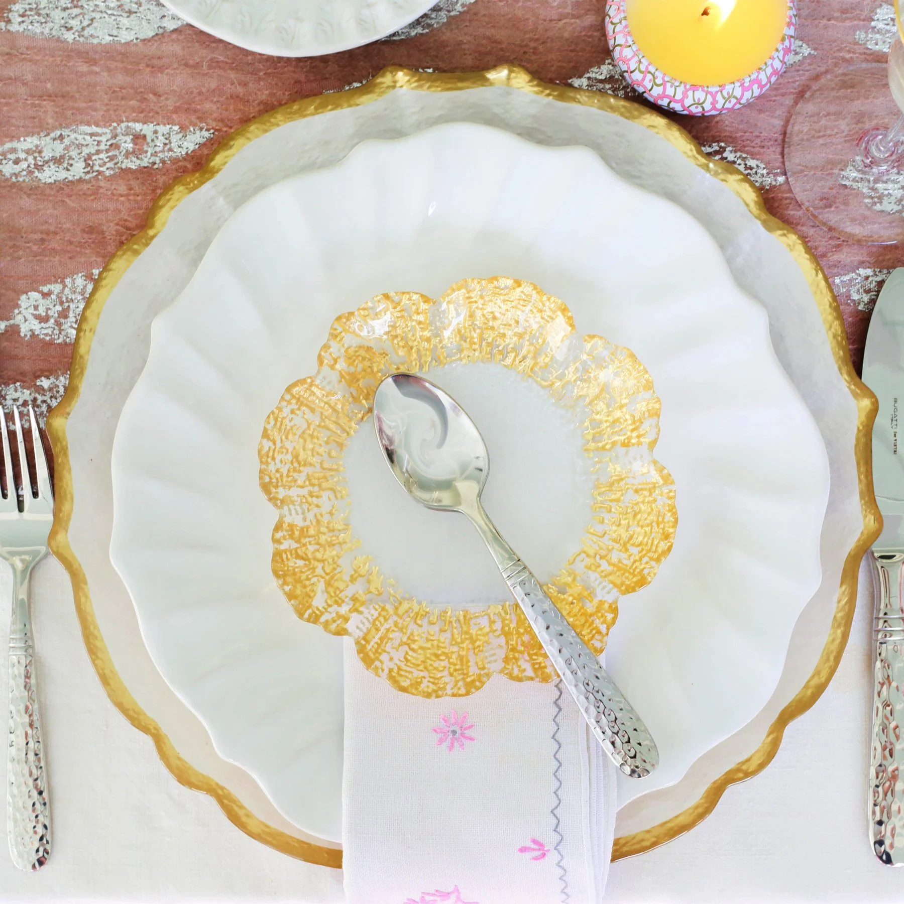 White Incanto Stone Ruffle Dinner Plate - Image 2