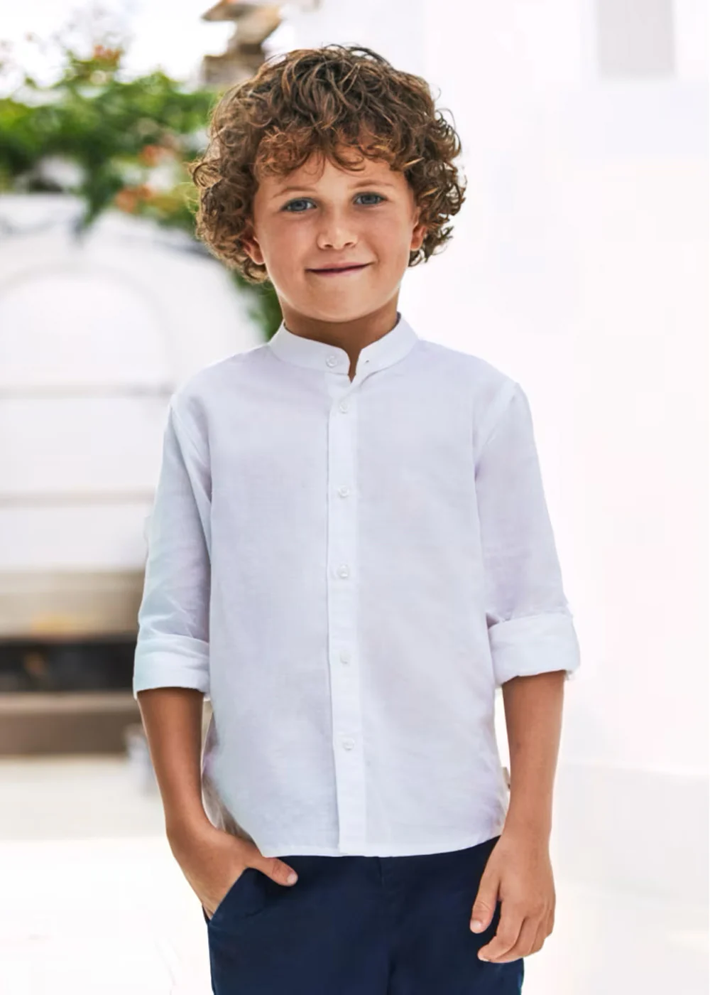 White Long Sleeve Mao Collar Shirt - Image 2