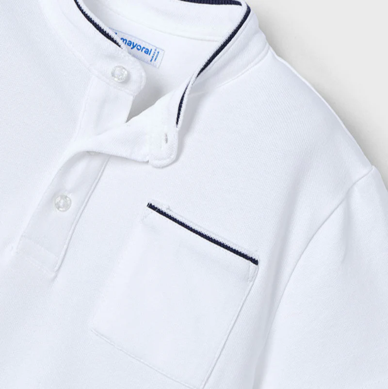 White Mandarin Collar Polo Shirt - Image 3