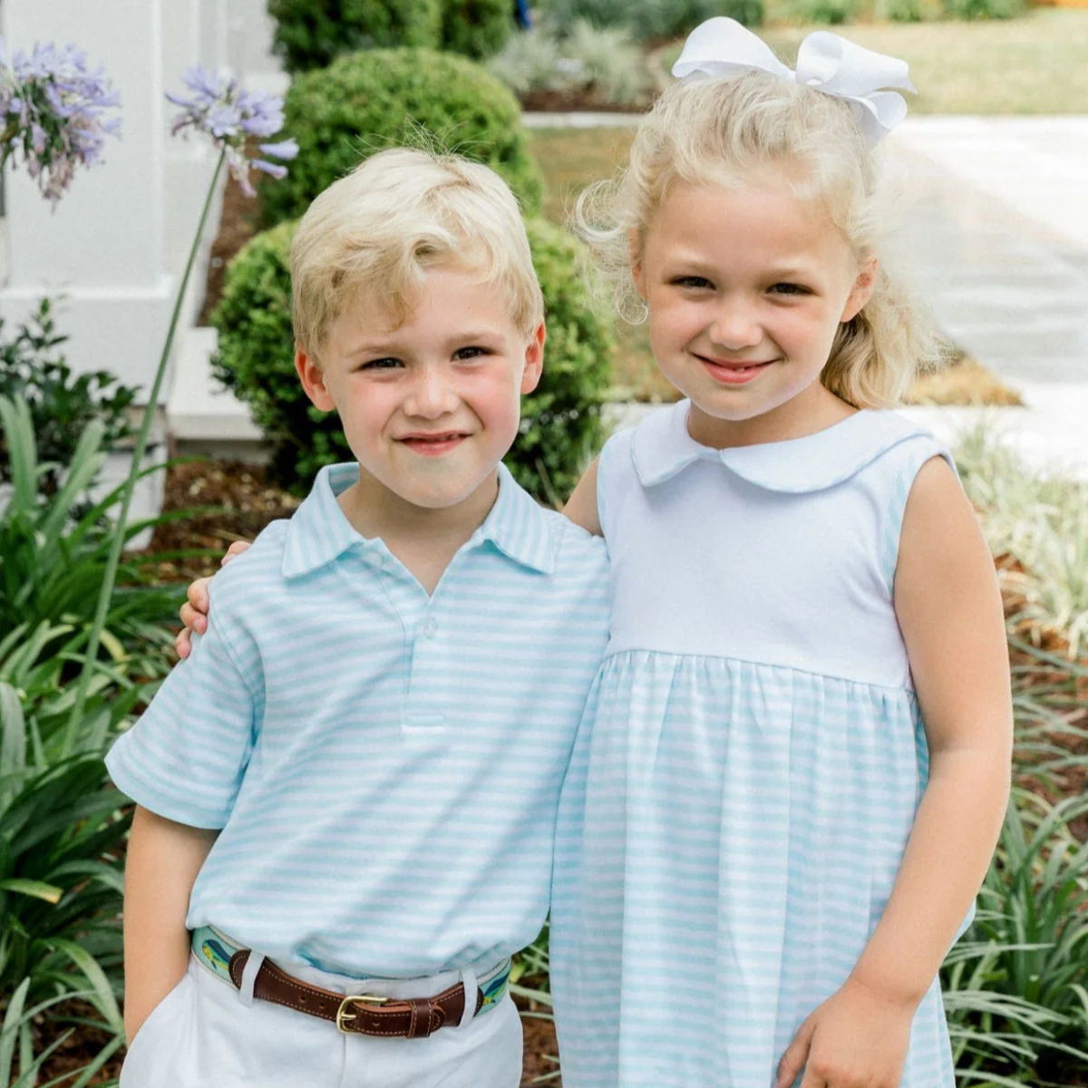 White & Mint Stripe Henry Short Sleeve Polo - Image 2