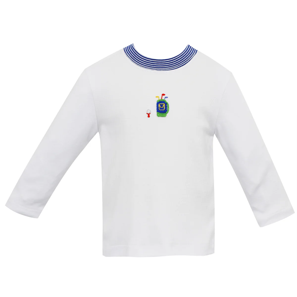 White & Navy Stripe Golf Long Sleeve Top & Bottom Set - Image 2
