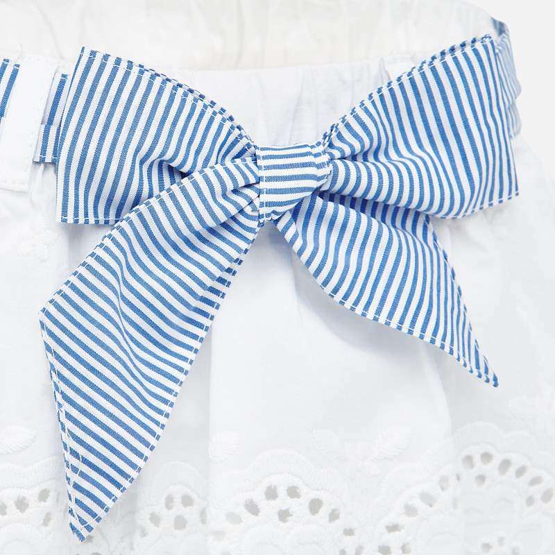 White Perforated Skirt with Blue Striped Bow - Image 3