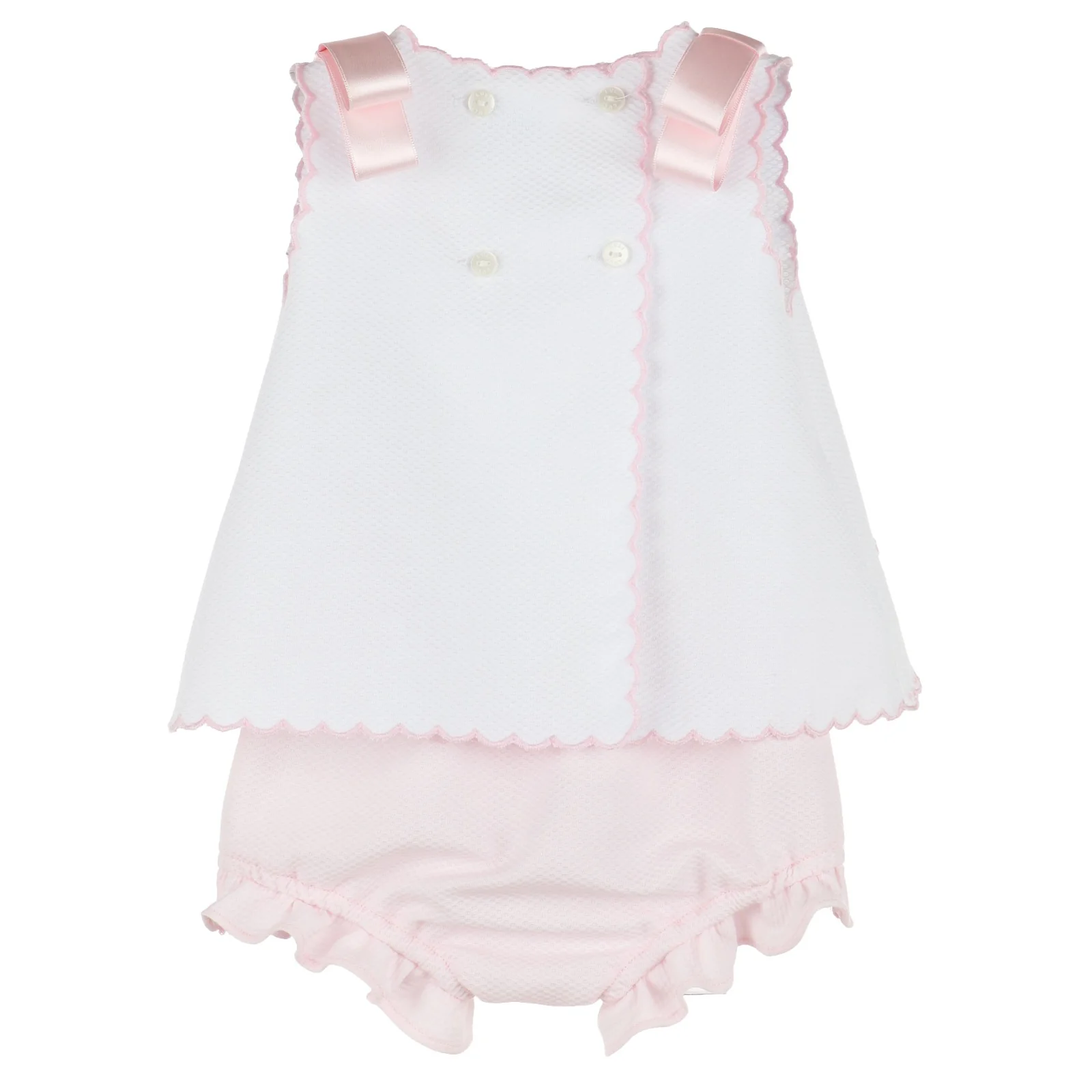 White & Pink Scalloped Top & Bloomer Set - Image 2