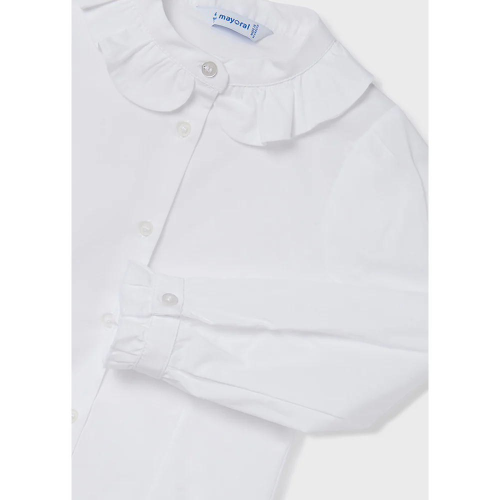 White Poplin Long Sleeve Blouse - Image 3