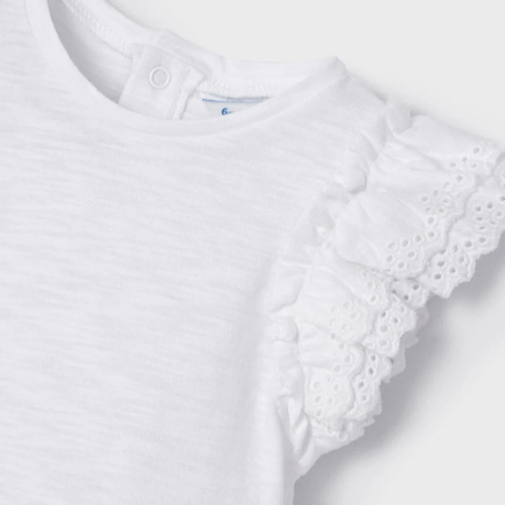 White Ruffled Sleeve T-Shirt - Image 3