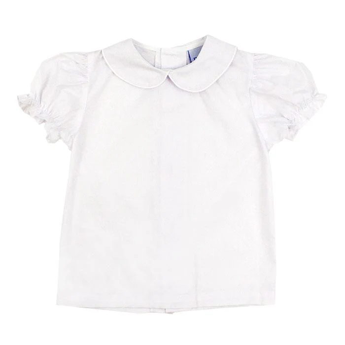 White Short Sleeved Piped Blouse