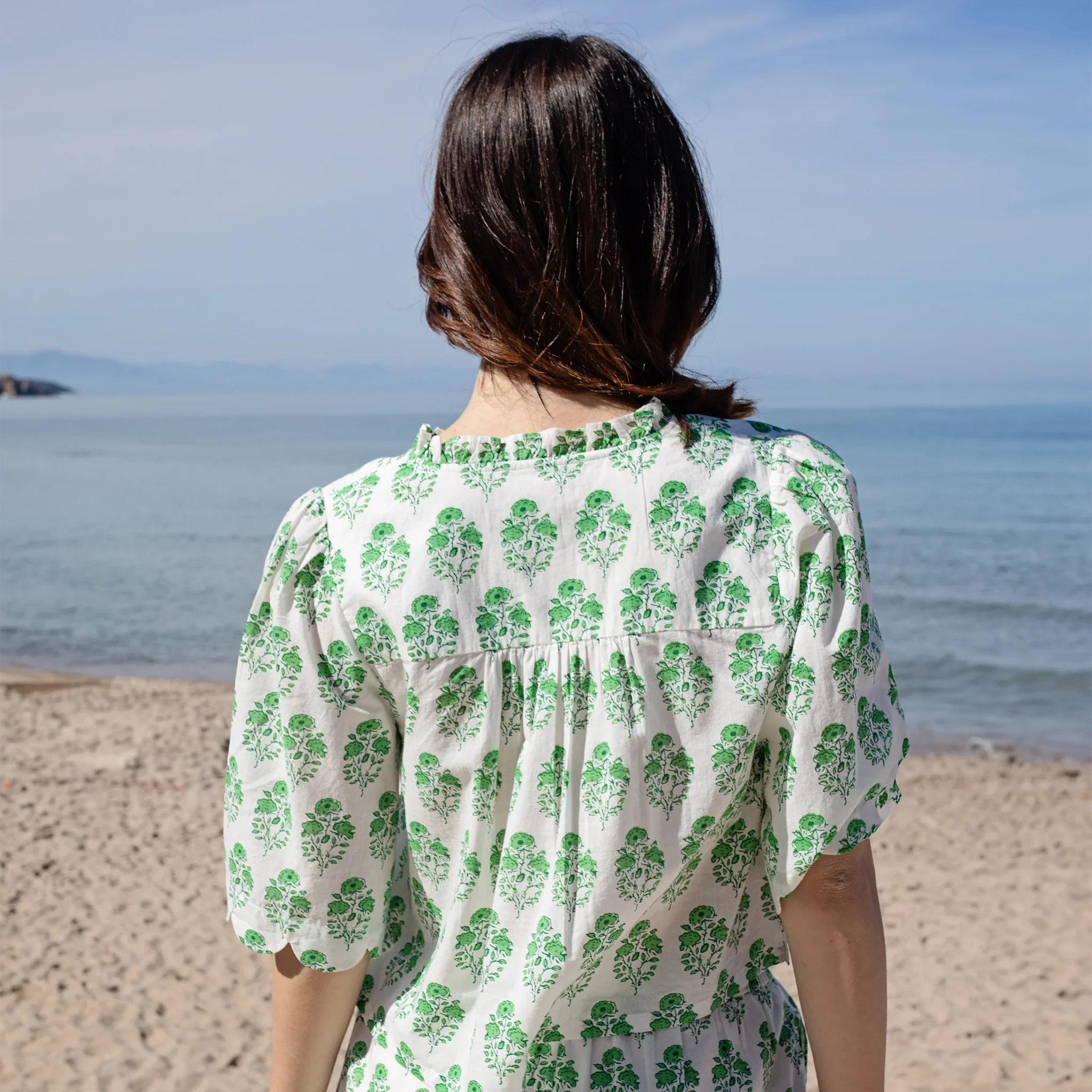 Womens Misha Scallop Top - Green Strawflower - Image 3