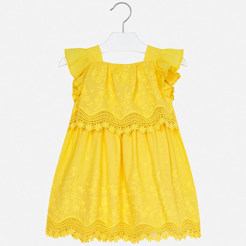 Yellow Embroidered Poplin Dress - Image 2